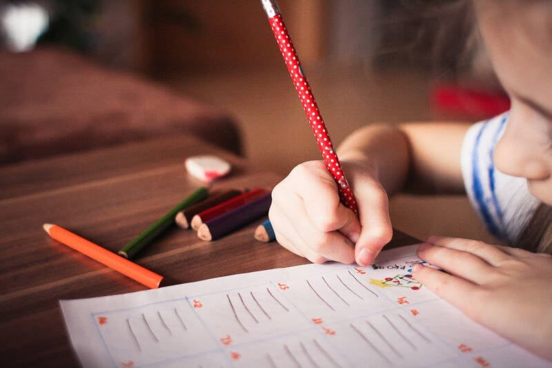 criança estudando educação em casa