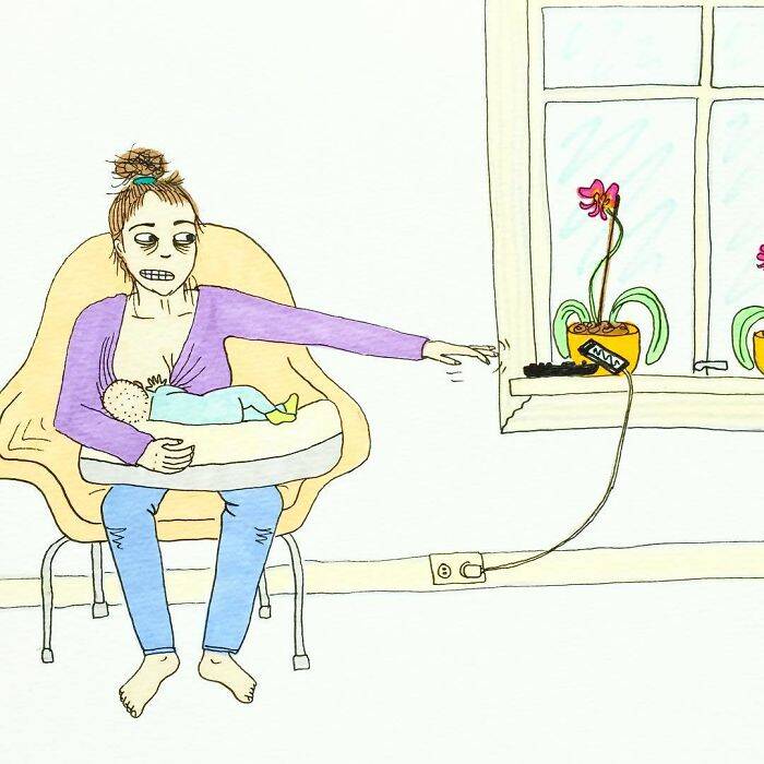 Desenhista norueguesa mostra perrengues da maternidade em ilustrações